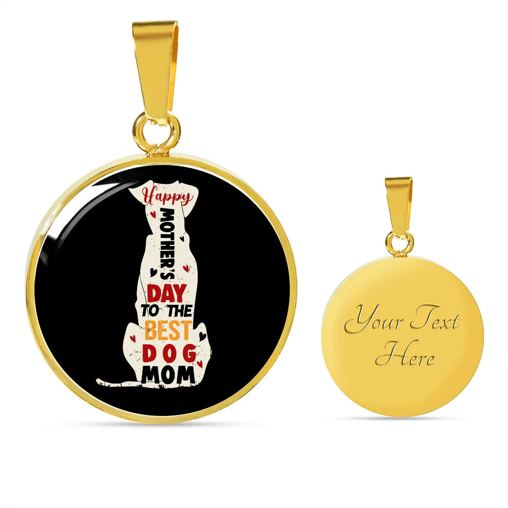 Best Dog Mom Personalized Engraved Gold Circle Necklace Custom Name Date Gift f